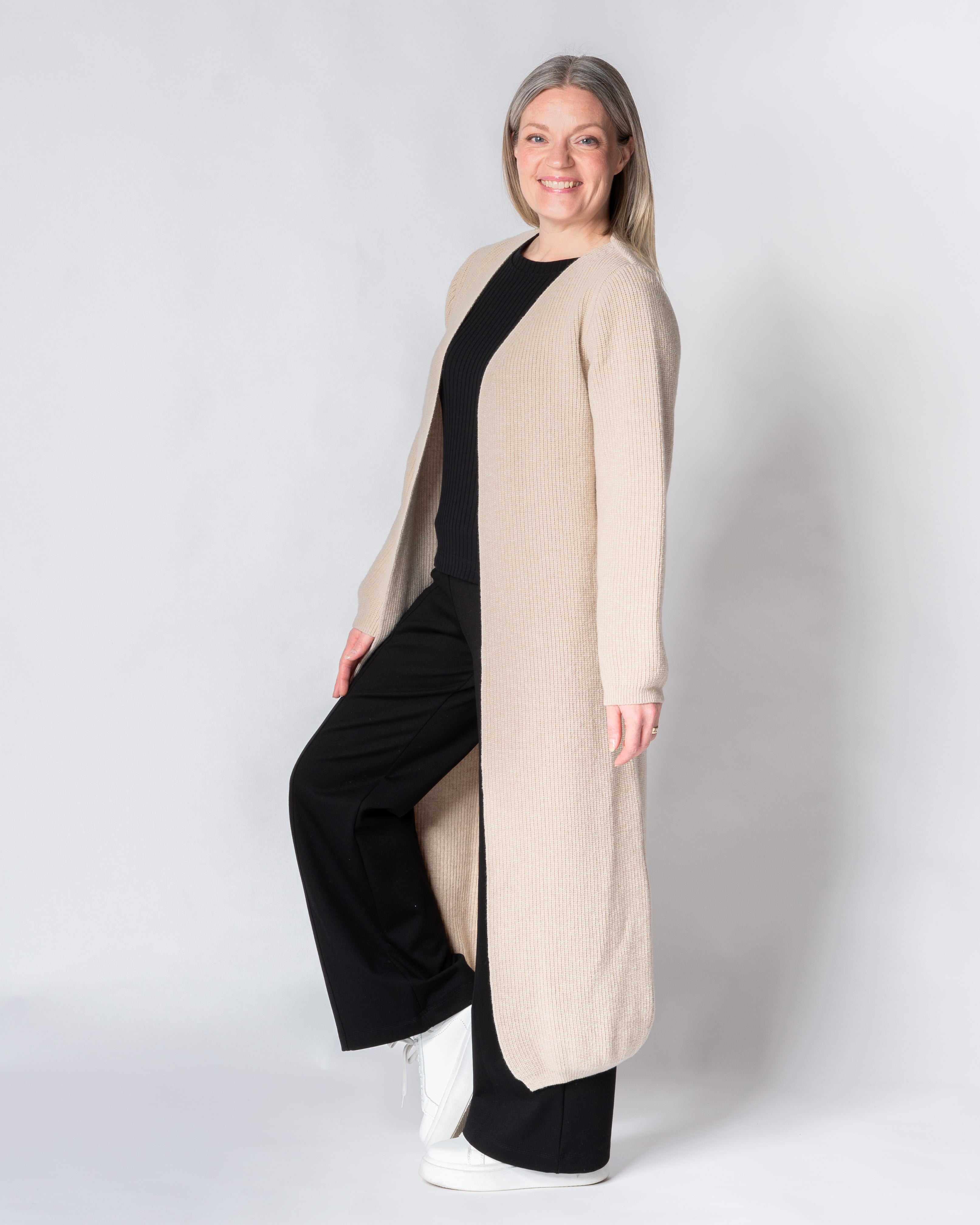 MAXI cardigan - merino wool, light sand