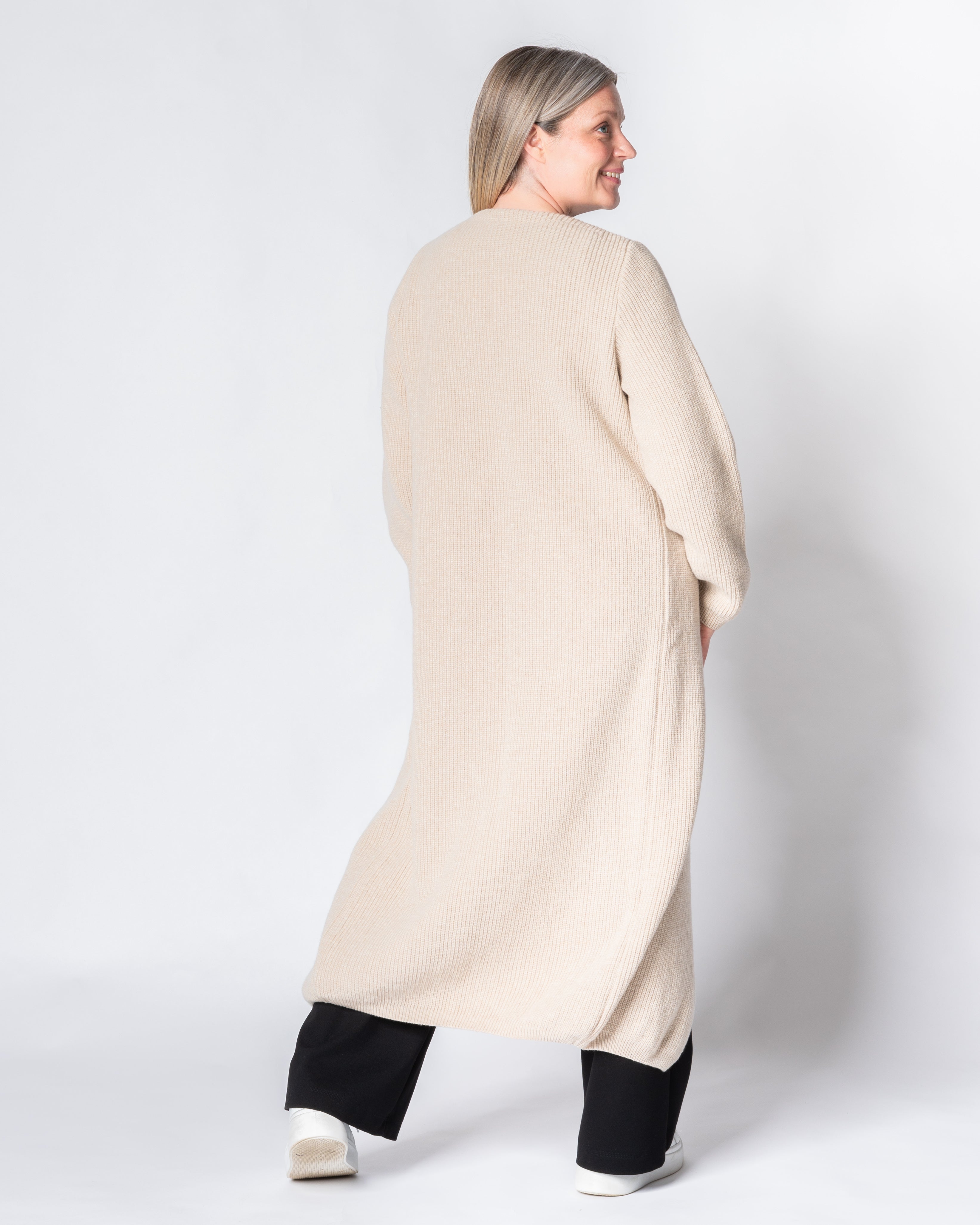 MAXI cardigan - merino wool, light sand