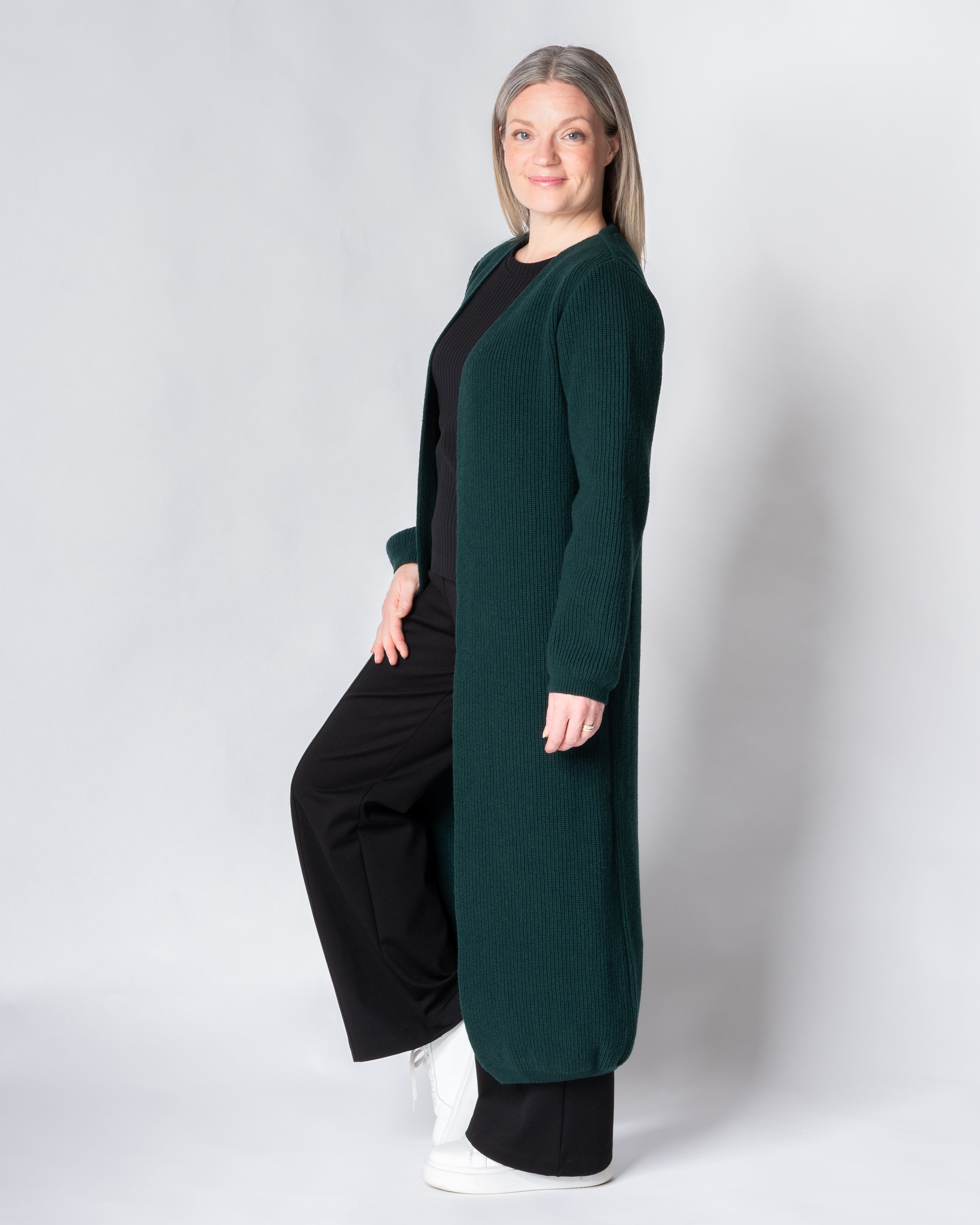 MAXI cardigan - merino wool, deep emerald