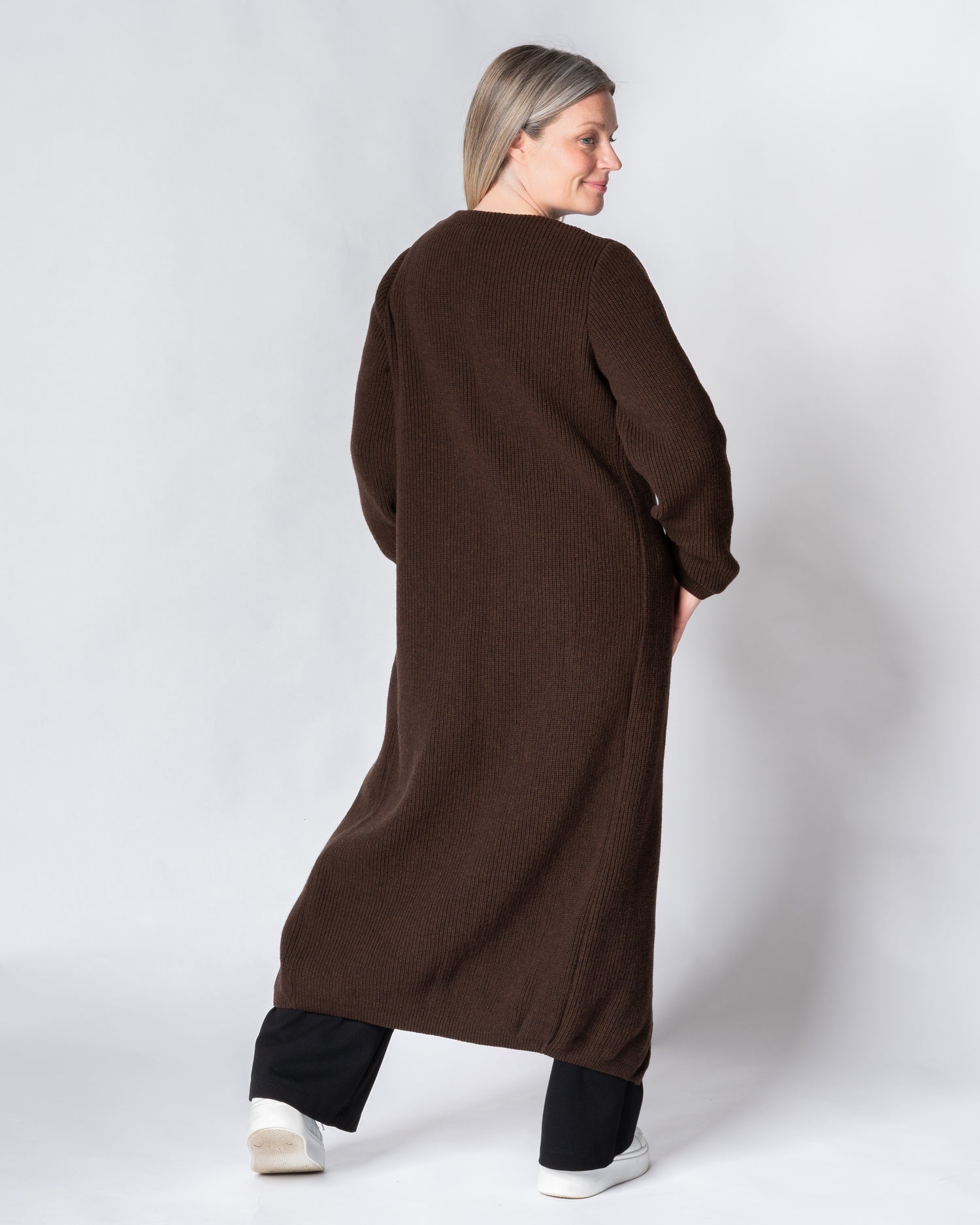 MAXI cardigan - merino wool, brown