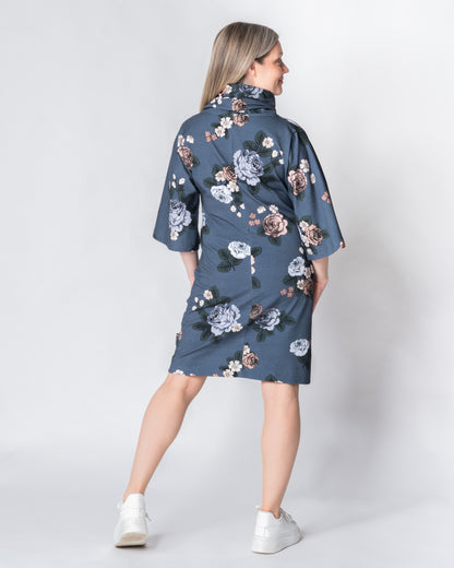 HULMU tunic, Babushka Roses - blueberry