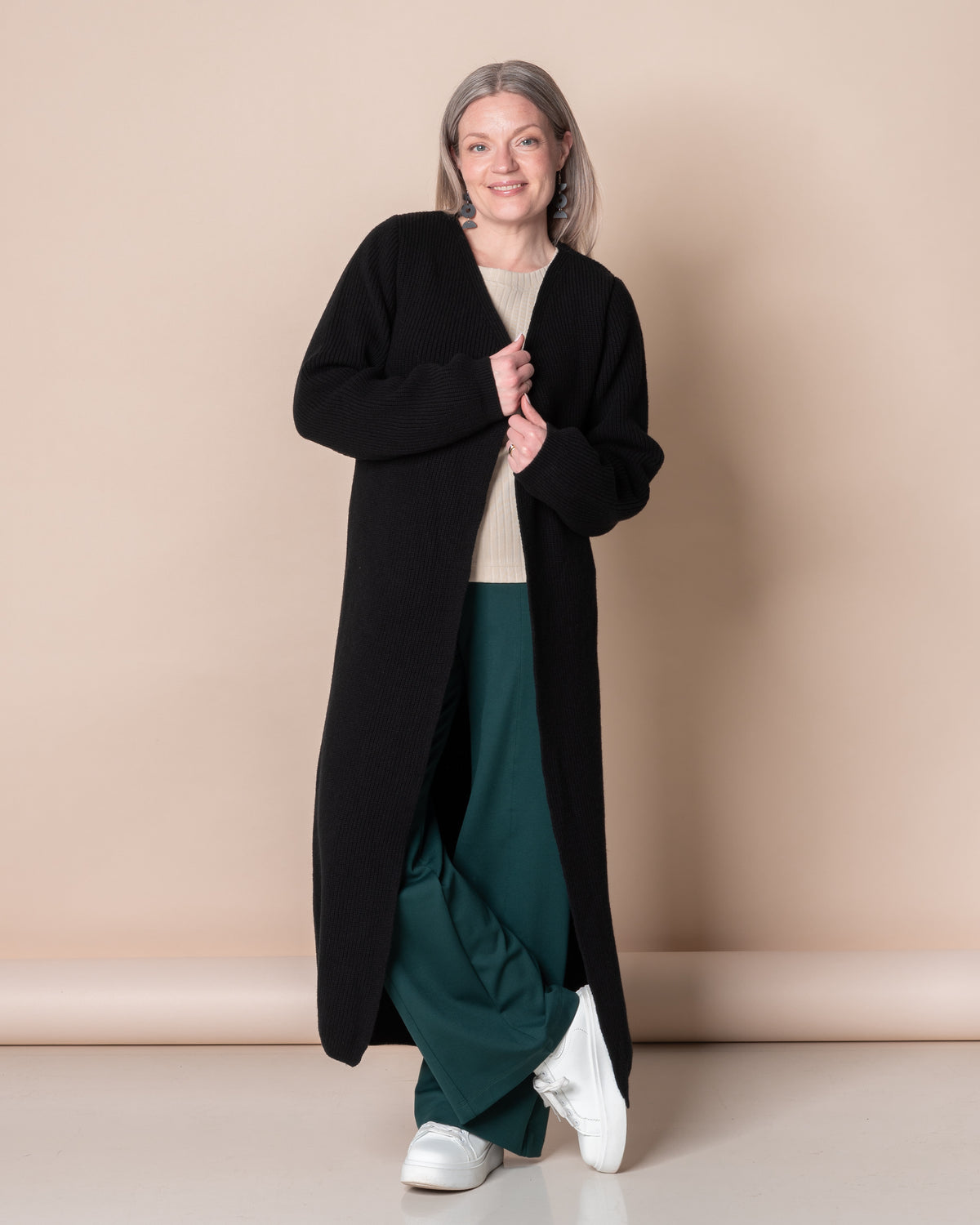 MAXI cardigan - merino wool, black
