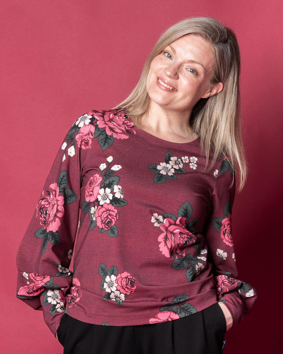LASKOS shirt, Babushka Roses - burgundy