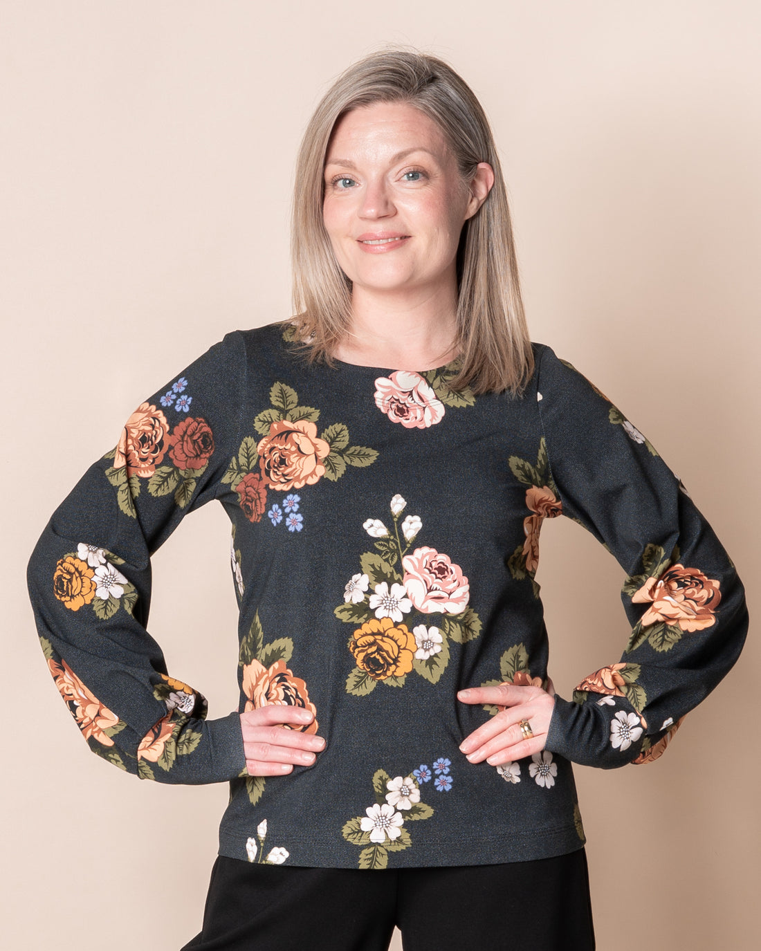 LASKOS shirt, Babushka Roses - blue-grey