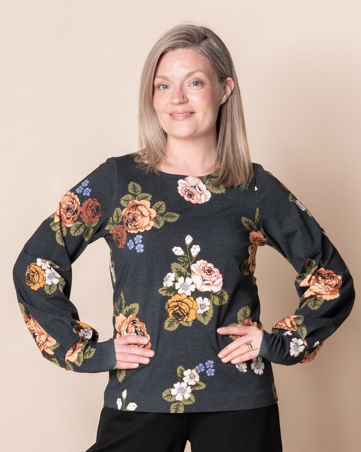 LASKOS shirt, Babushka Roses - blue-grey