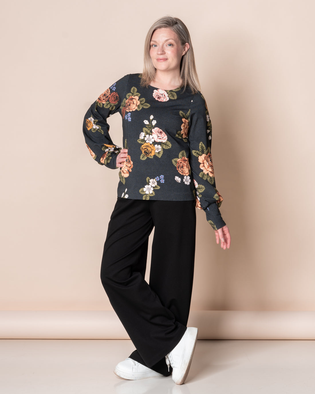 LASKOS shirt, Babushka Roses - blue-grey