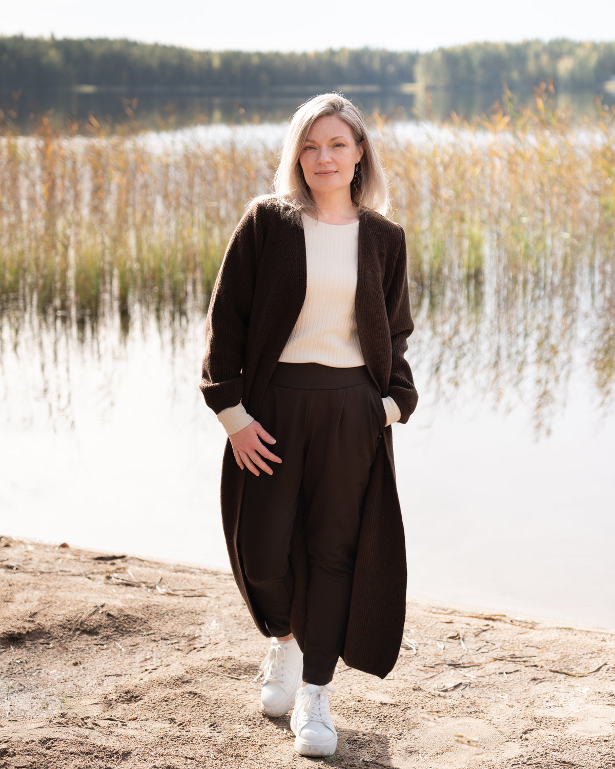 MAXI cardigan - merino wool, brown