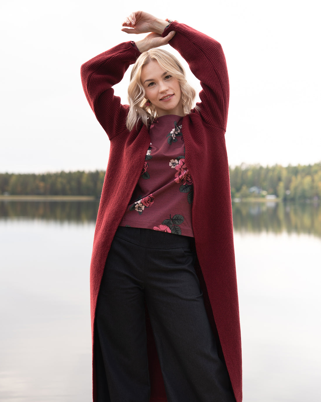 MAXI cardigan - merino wool, wine
