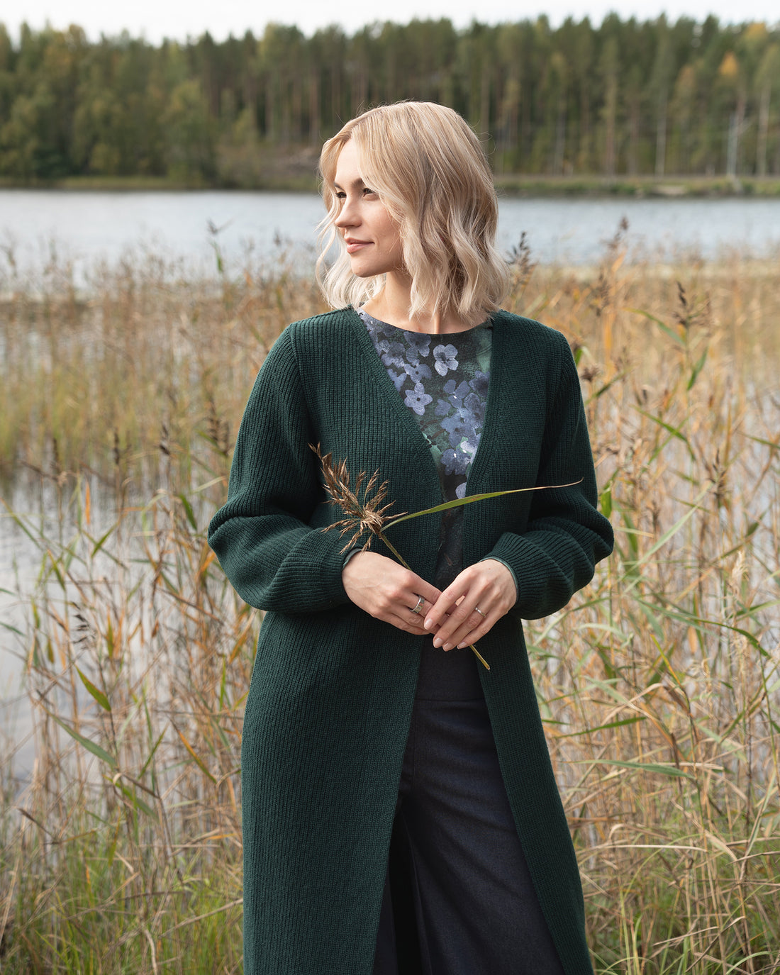 MAXI cardigan - merino wool, deep emerald