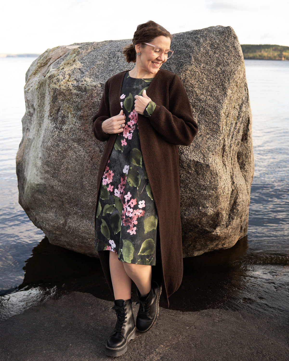 MAXI cardigan - merino wool, brown