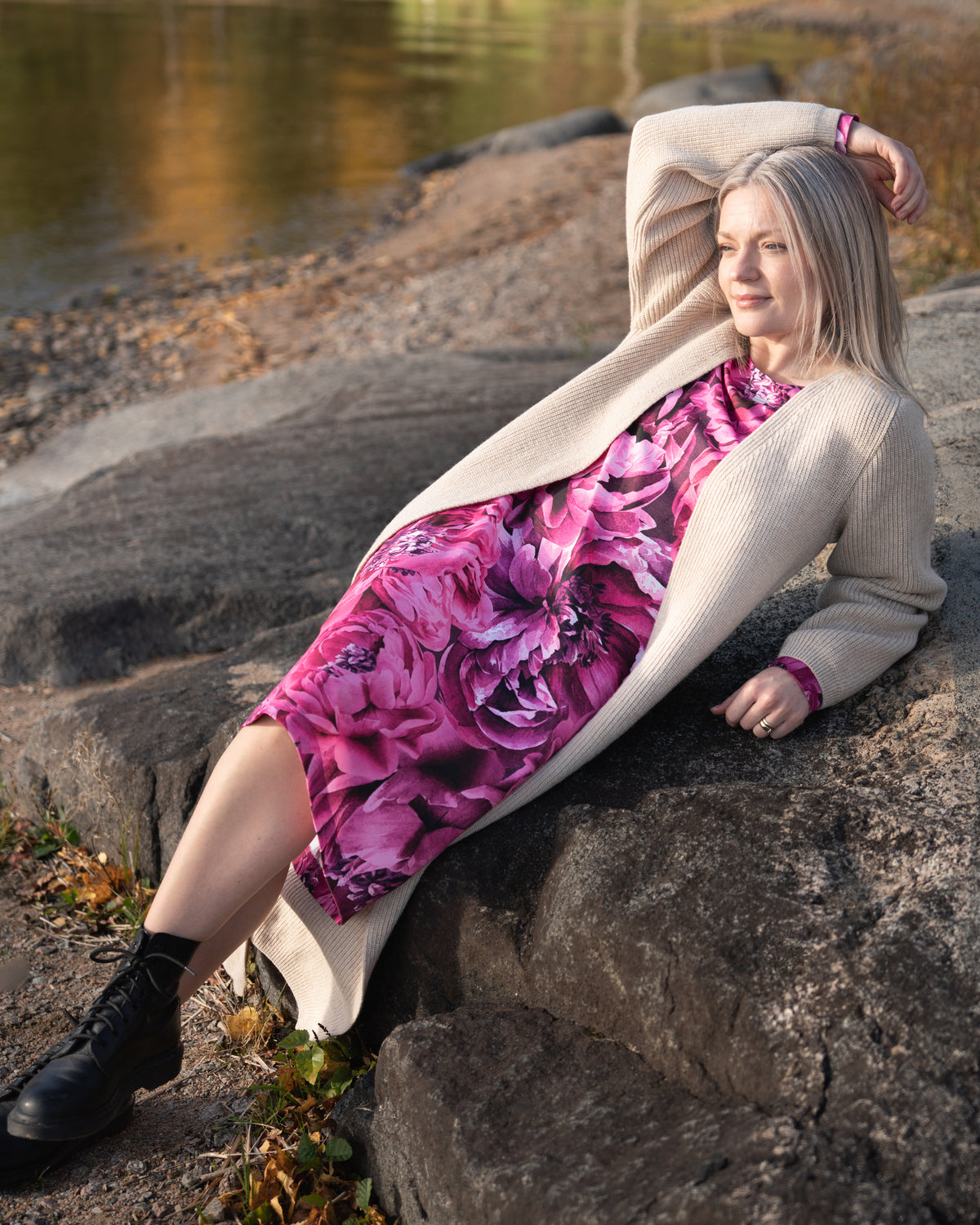MAXI cardigan - merino wool, light sand