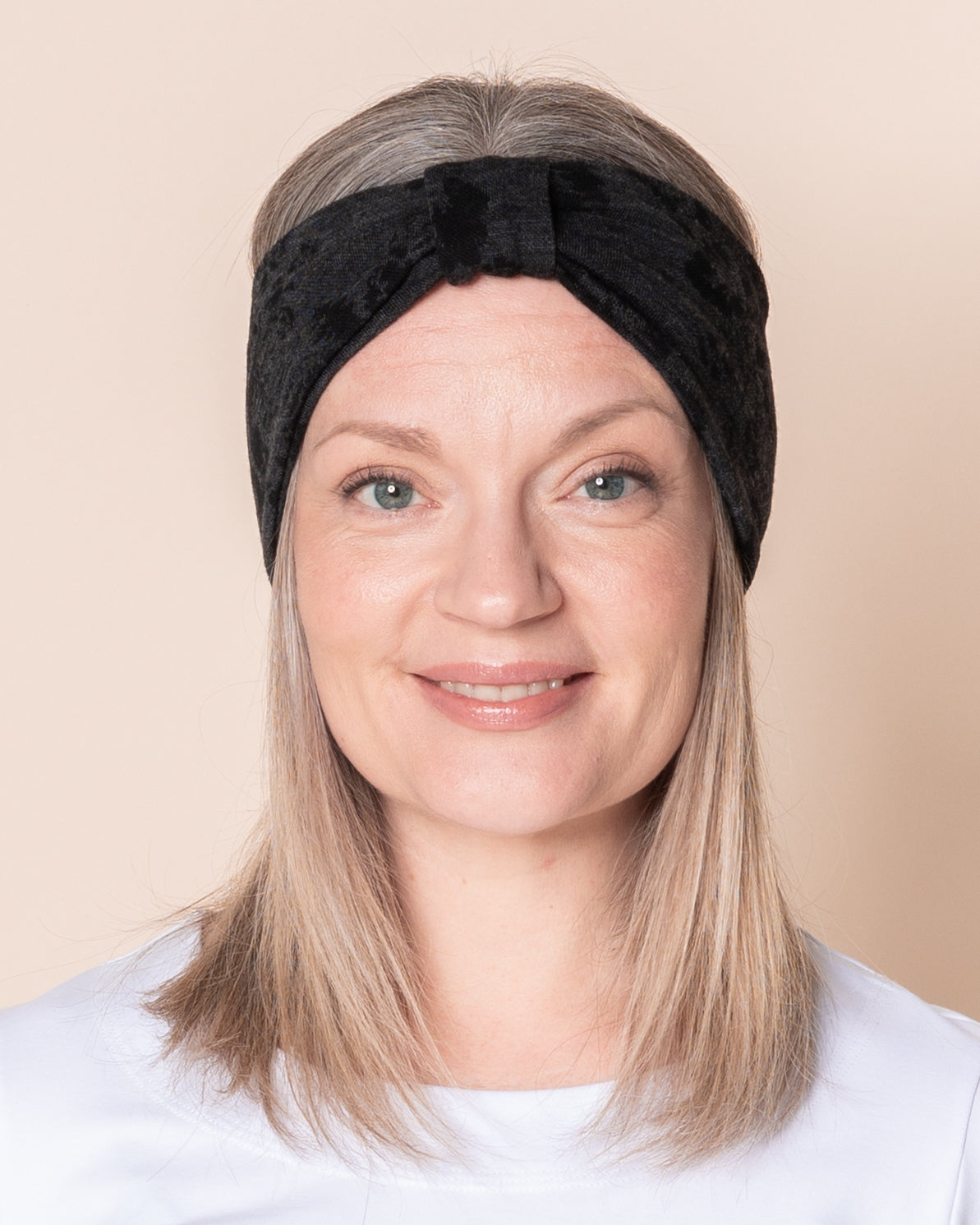 BOW headband, Babushka Roses - grey/black