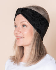 BOW headband, Babushka Roses - grey/black
