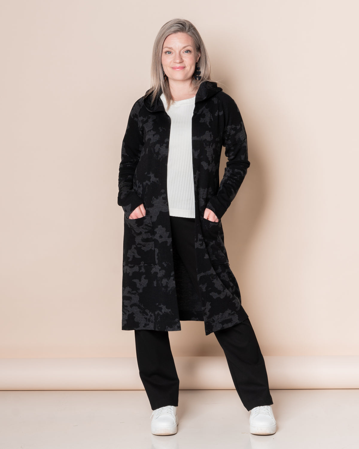 MERINO WOOL RENTOILU cardigan 2.0, Camo - black/grey