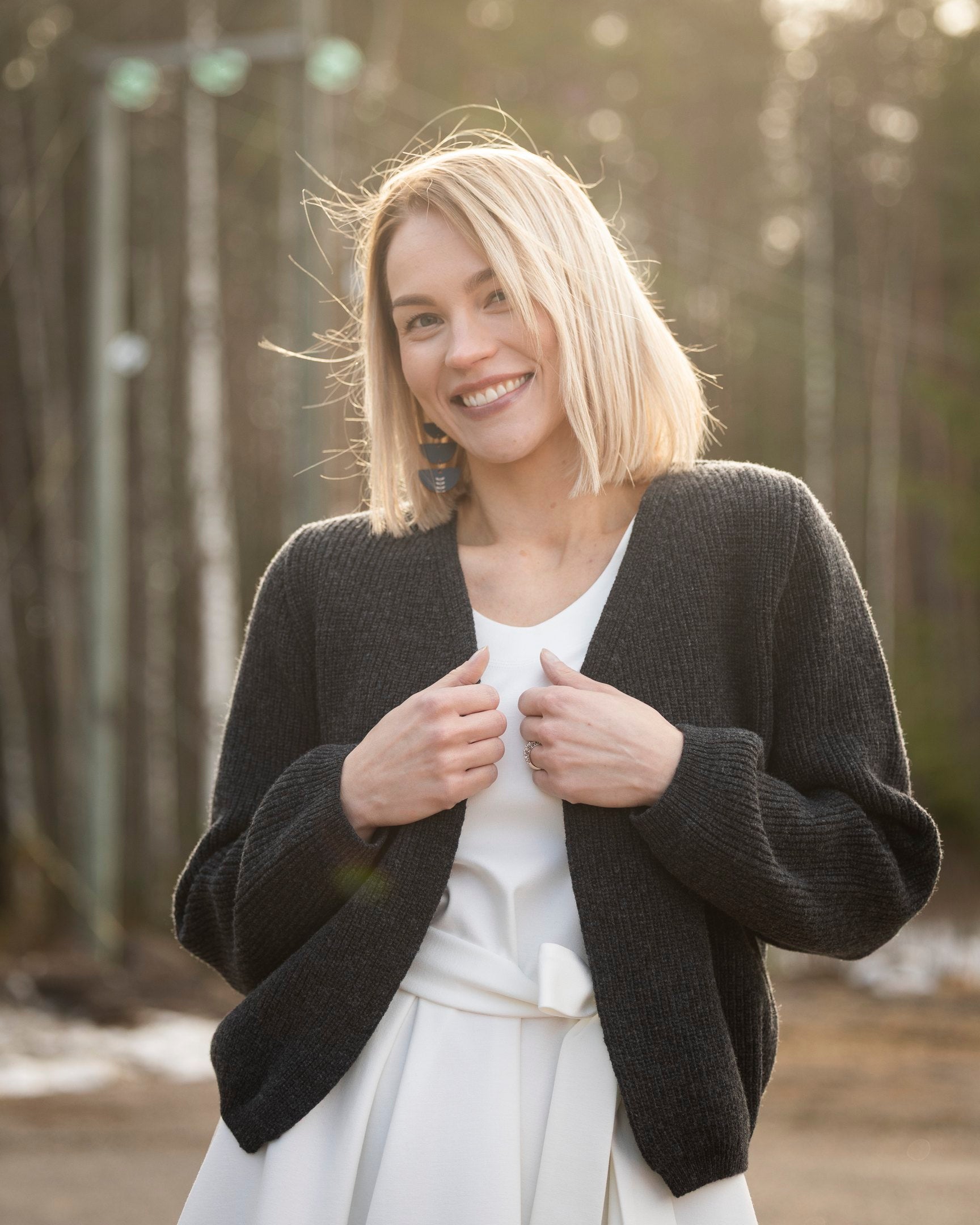 NEULE cardigan - merino, dark grey