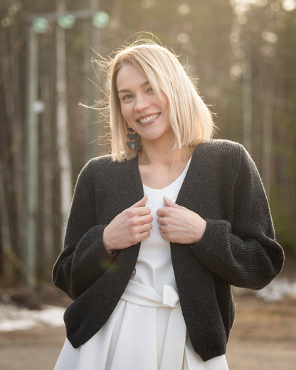 NEULE cardigan - merino, dark grey