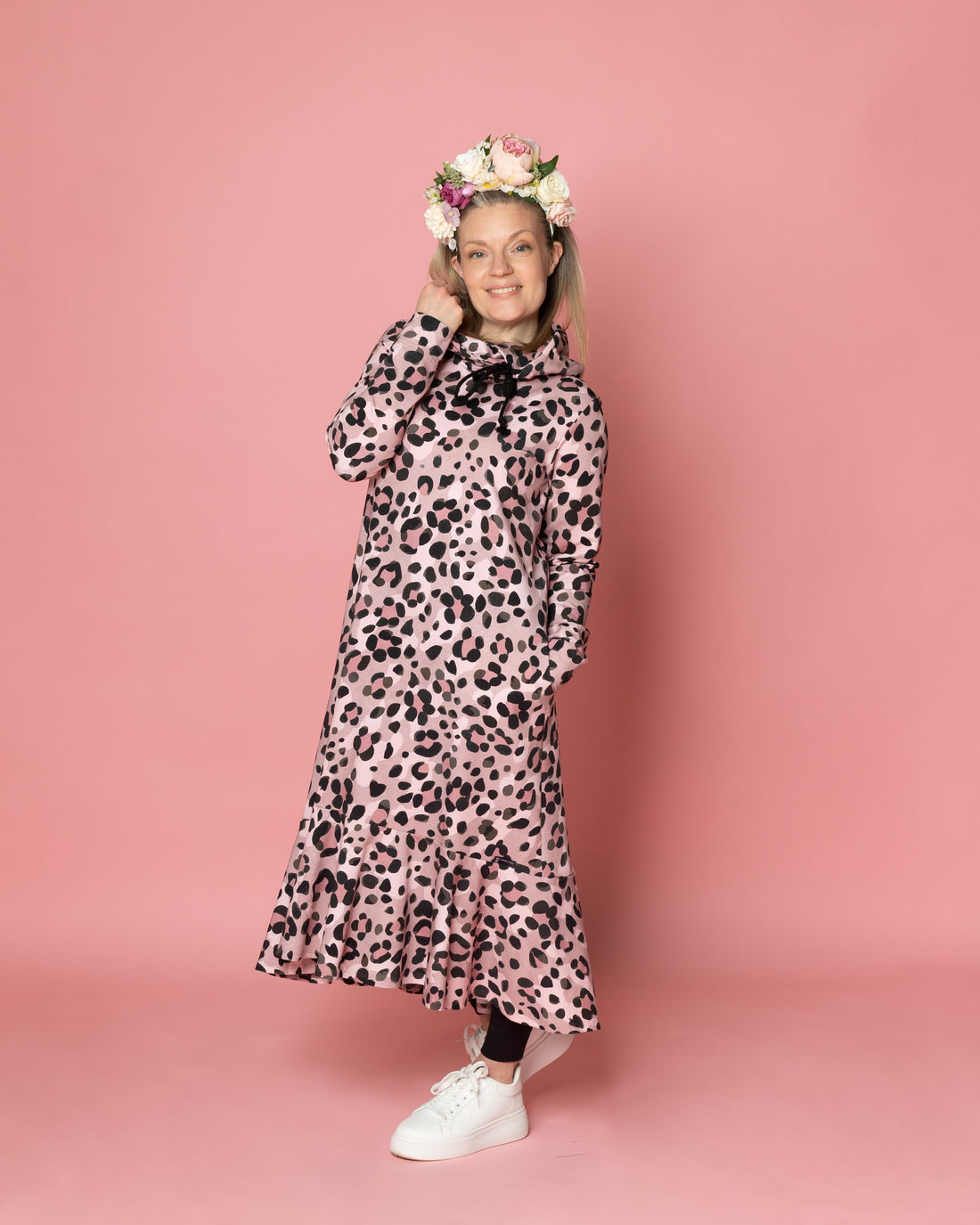 HULMU hoodie, Kukkaleopardi - light pink