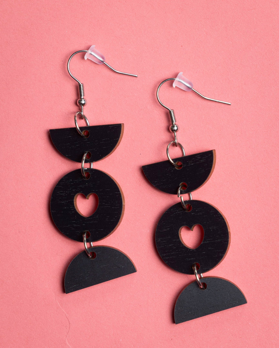 Earrings, Sydän - black hanging, hook