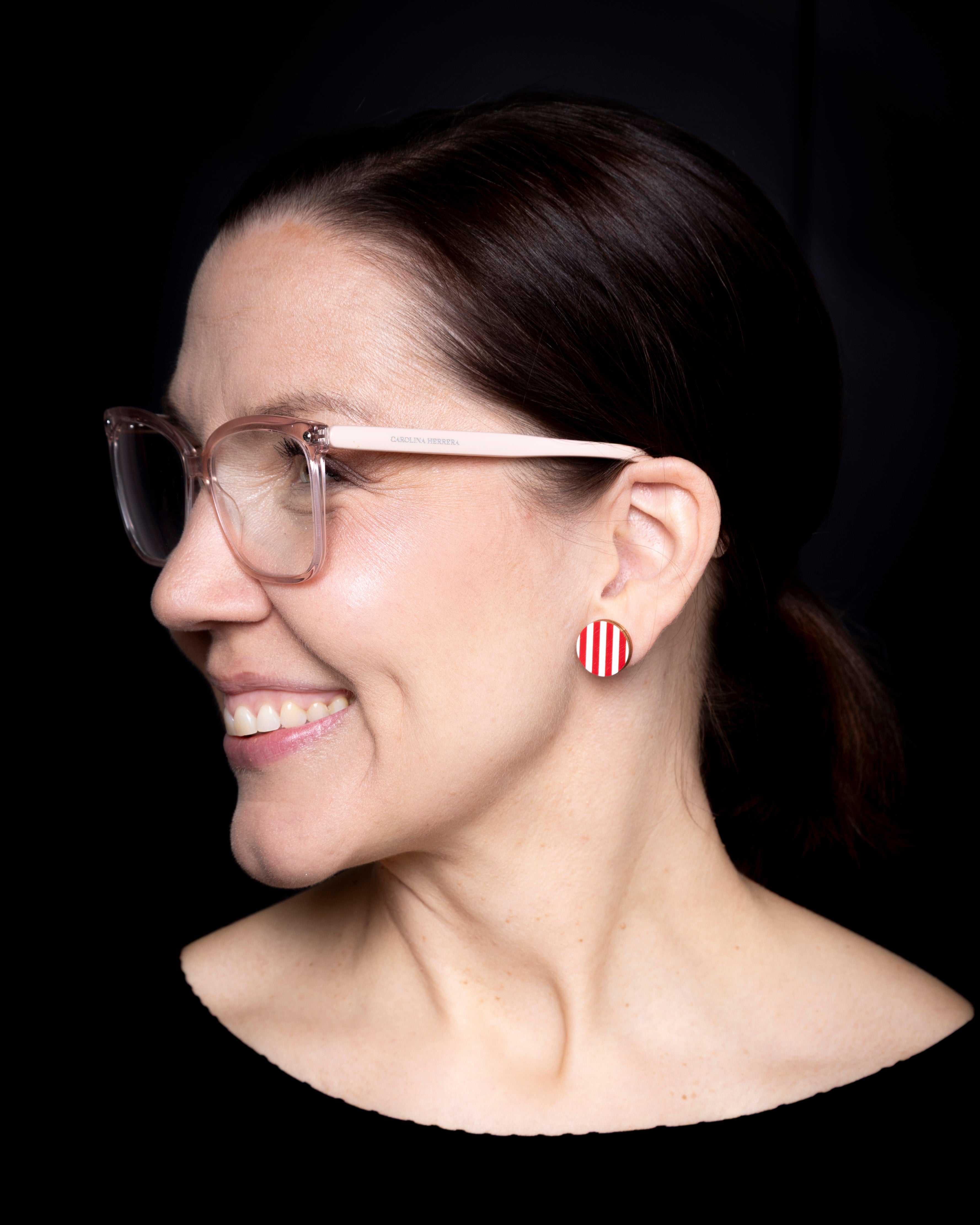 Earrings, Raita - red, button