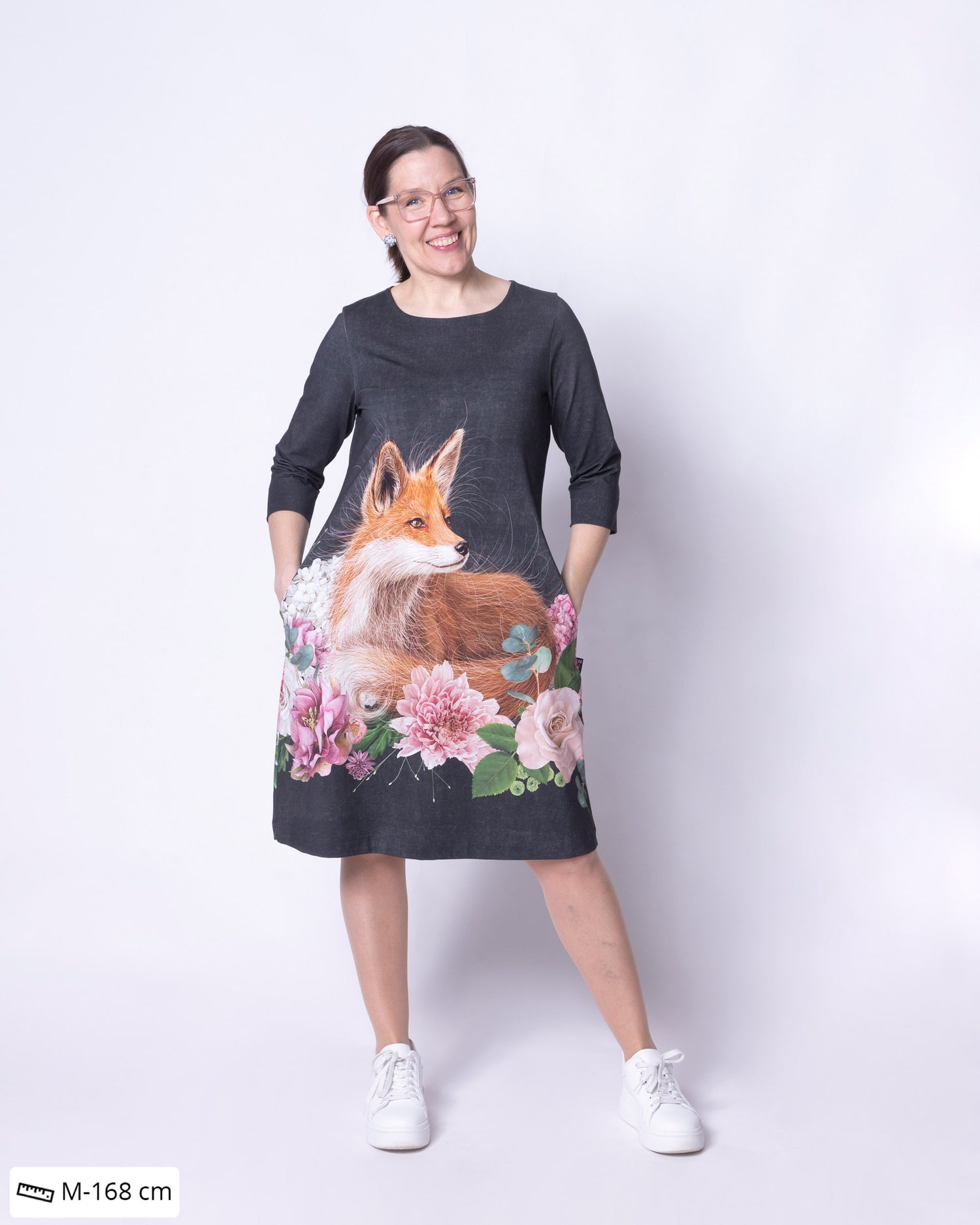 IISI dress, Kukkakimppu ja kettu - grey
