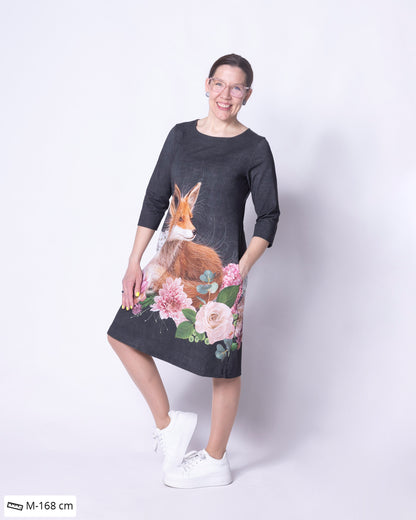 IISI dress, Kukkakimppu ja kettu - grey