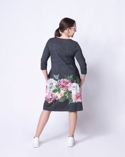 IISI dress, Kukkakimppu ja kettu - grey