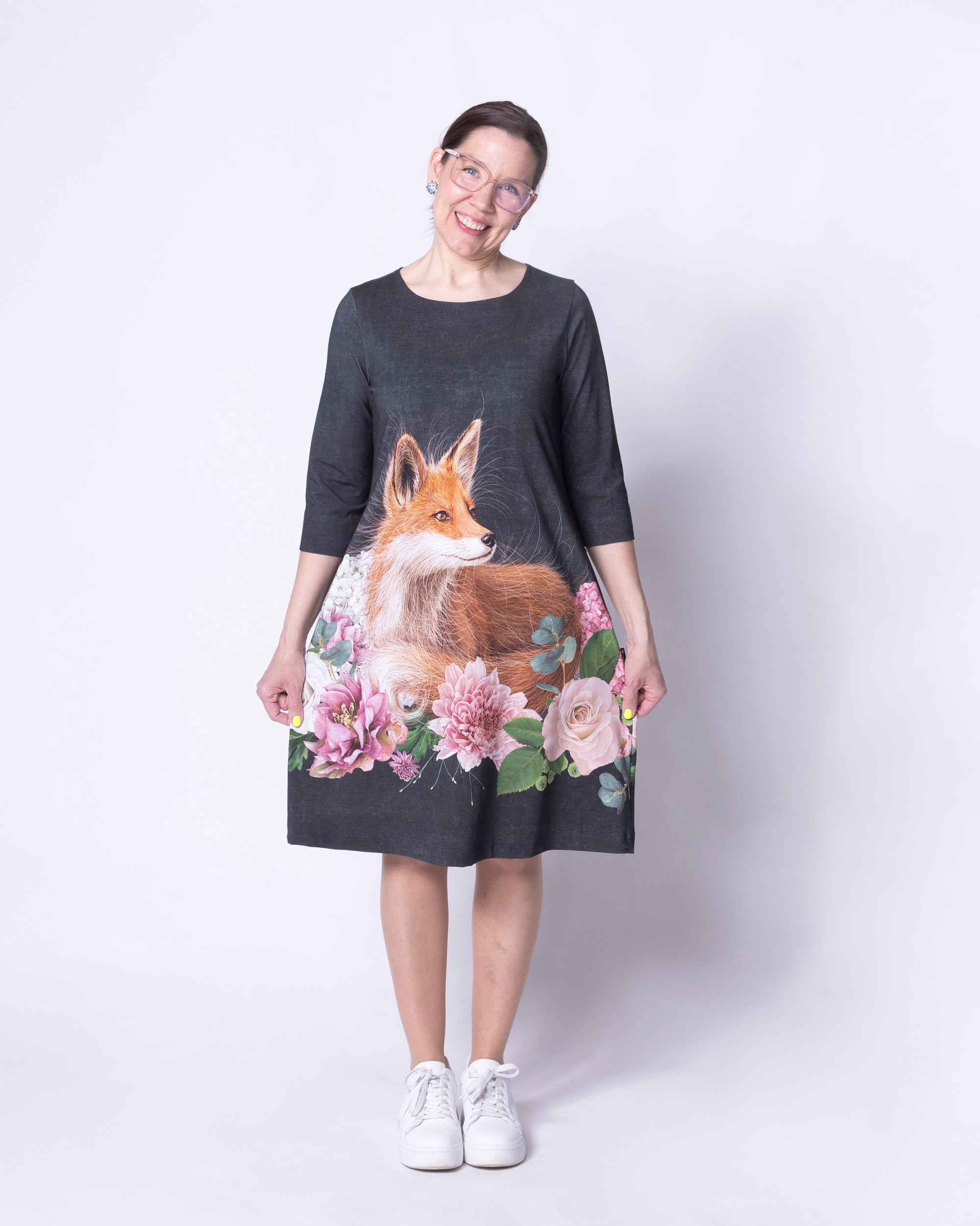 IISI dress, Kukkakimppu ja kettu - grey