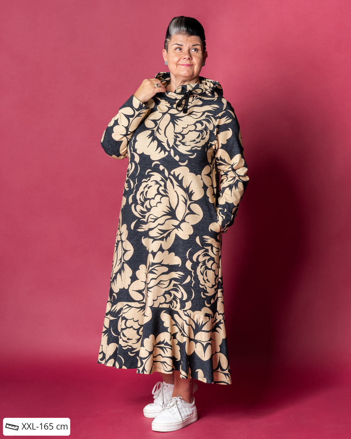 HULMU hoodie, Babushka Roses Giant - black/sand