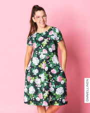 DRESS tunic - short sleeve, Babushka Roses - black/grey/rose