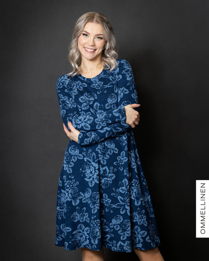 MERINO dress, Babushka Roses - blue