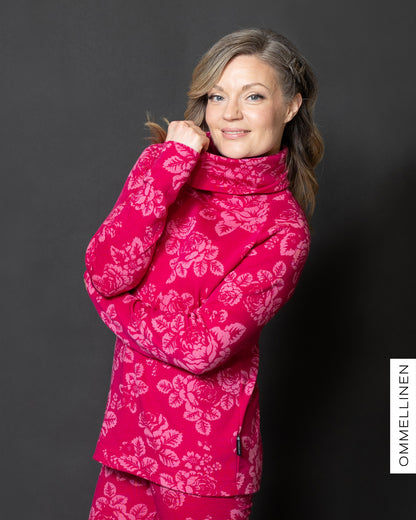 MERINO polo, Babushka Roses - pink