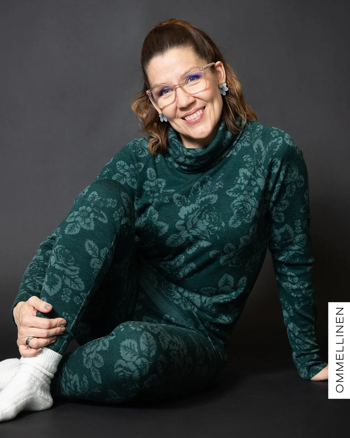 MERINO polo, Babushka Roses - green