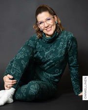 MERINO polo, Babushka Roses - green