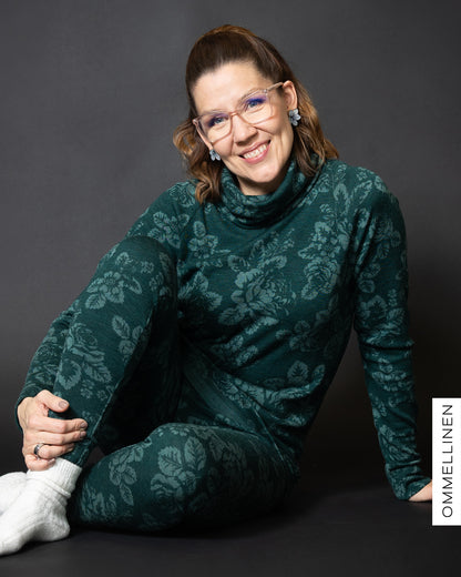 MERINO polo, Babushka Roses - green