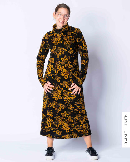 WOOL dress, Babushka Roses - black/ocher