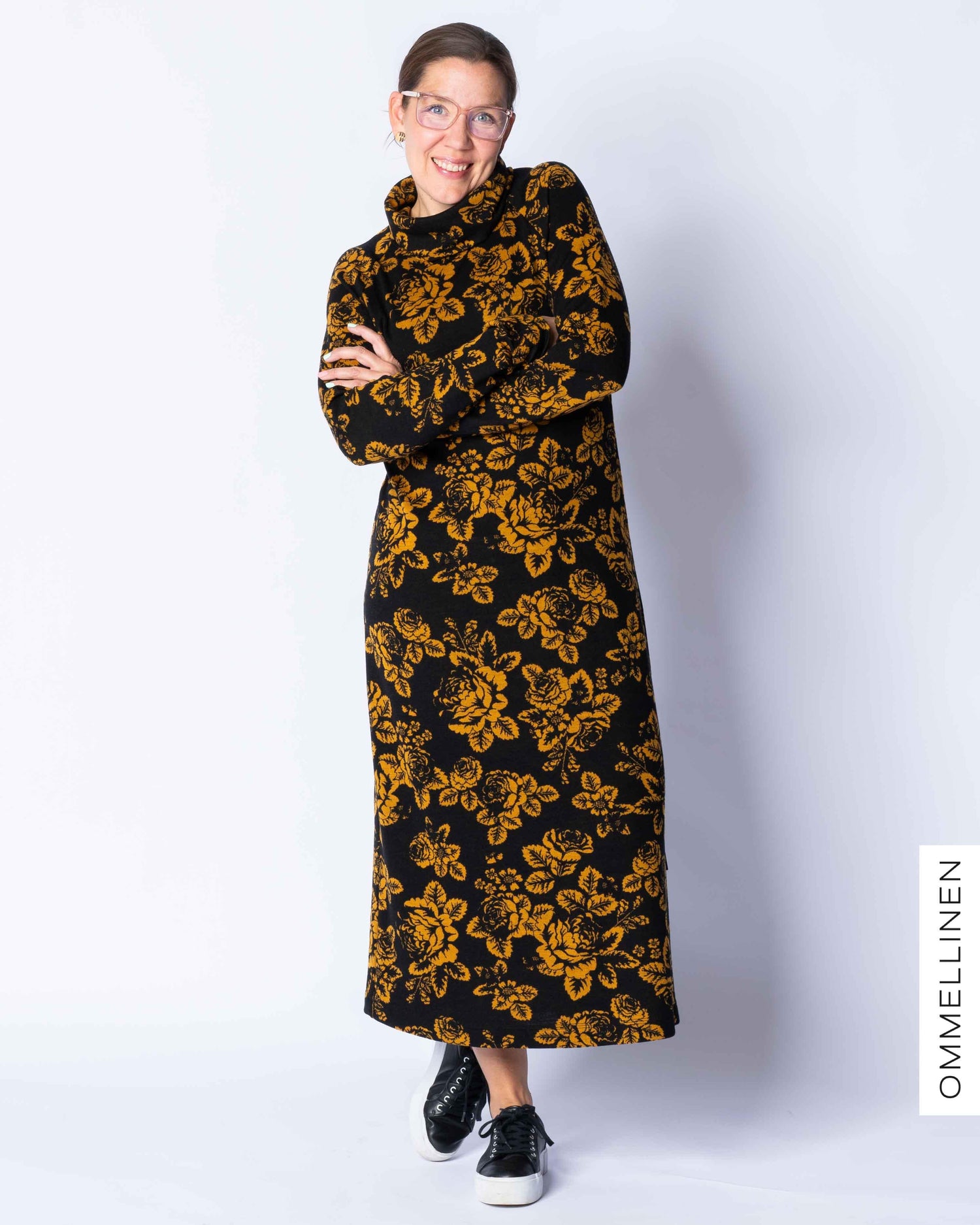 WOOL dress, Babushka Roses - black/ocher