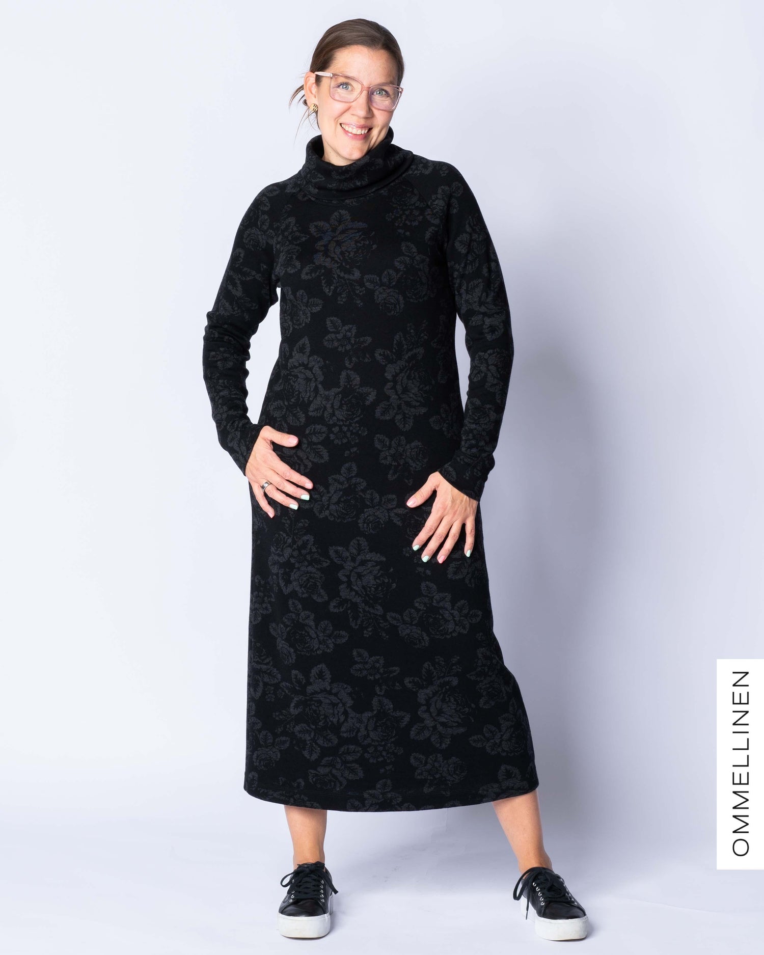 WOOL dress, Babushka Roses - black/grey