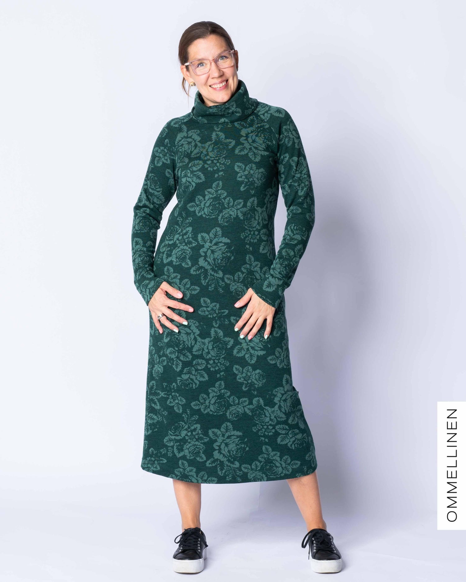 WOOL dress, Babushka Roses - green/green