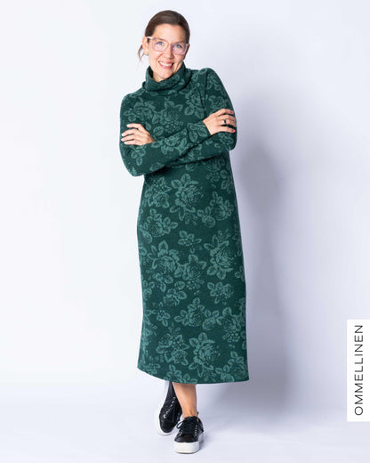 WOOL dress, Babushka Roses - green/green