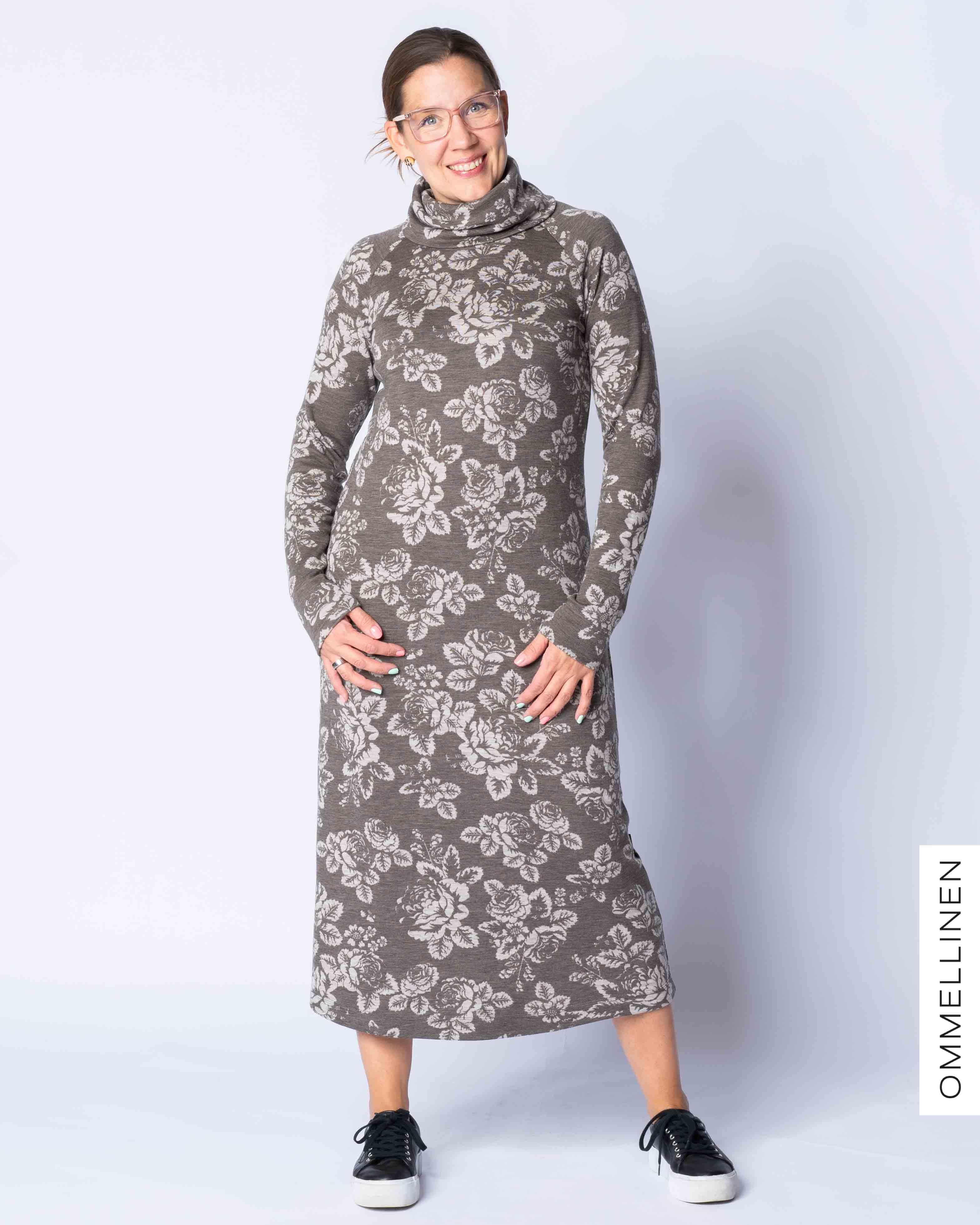 WOOL dress, Babushka Roses - brown/sand