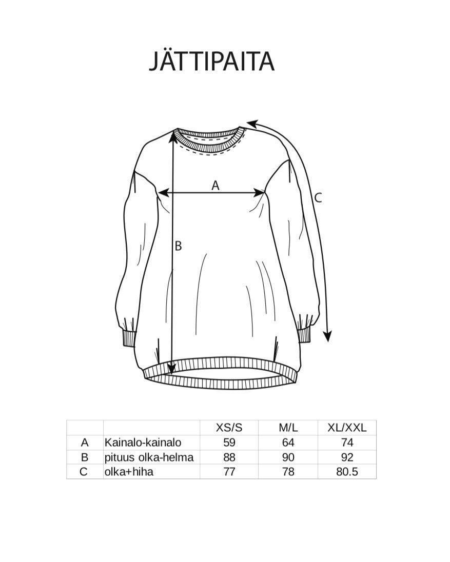 Merinovillainen Jättipaita, Babushka Roses - harmaa/roosa/vihreä - Ommellinen